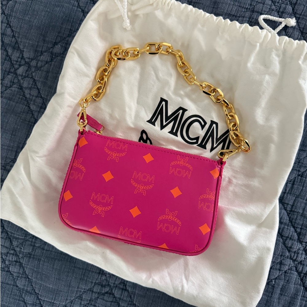 MCM Pink and Gold Chain Clutch